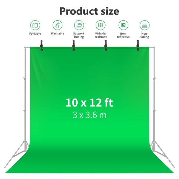 Neewer 3x3.6m Green Chromakey Fiber Background Screen for Photo Video Studio, 4 Pieces Background Clips Included, Ideal for Portraits and Product Shooting