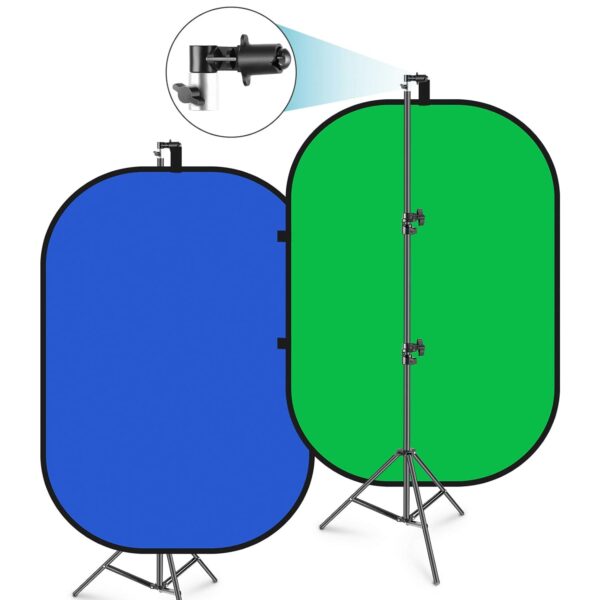 Neewer 5x7ft/1.5x2m Foldable Chromakey Background with 2.6m Support, Green, Blue, Green, Reversible, 2-in-1 for Studio, Photography, Live Streaming, Video Calling, Games