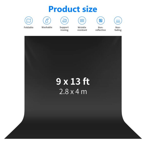 Neewer 9 x 13 Feet / 2.8 x 4 m Photography Background Photo Video Studio Background Polyester Background Screen, Background Holder Not Included (Black)