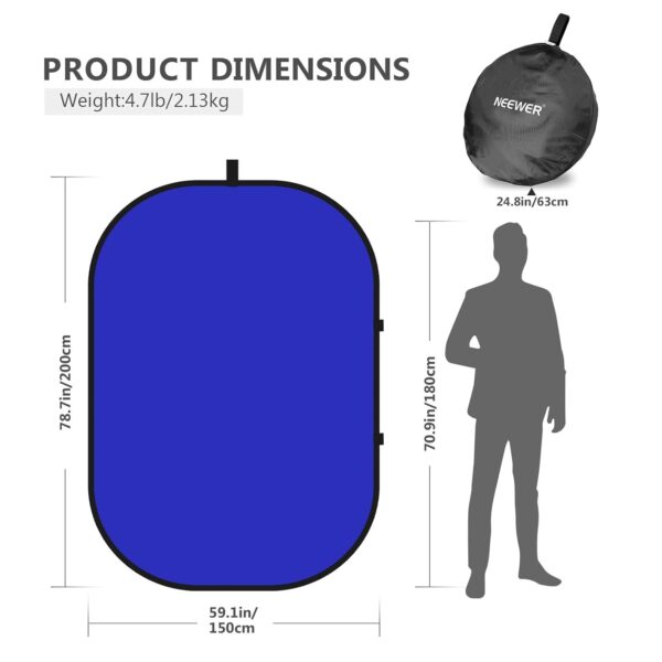 NEEWER Chromakey Backdrops, Double-Sided Blue & Grey Screen, 2-in-1 Folding and Reversible Background for Photography, Gaming and Live Streaming, 1.5x2m (Blue/Grey)