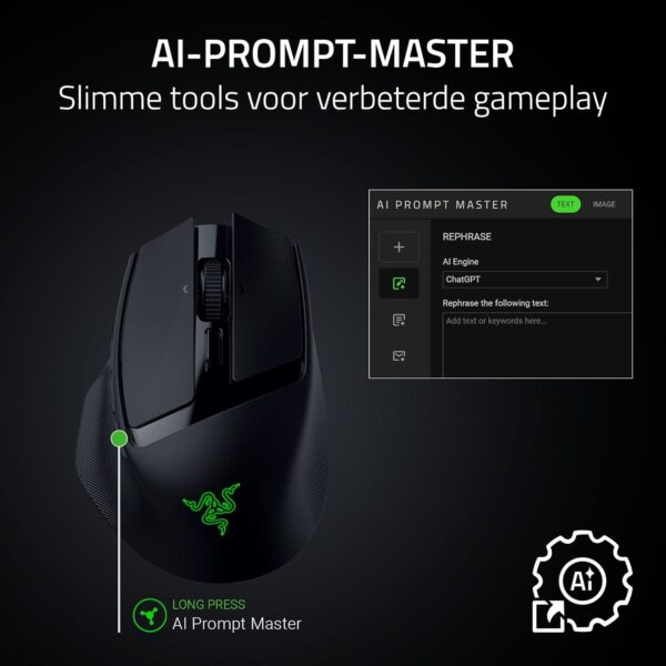 Razer Basilisk Mobile - Small Portable Ergonomic Wireless Gaming Mouse - AI Prompt Master - Focus X 18K Sensor (Tri-Mode Connectivity, Up to 105 Hours, Mouse Switches Gen-3) Black