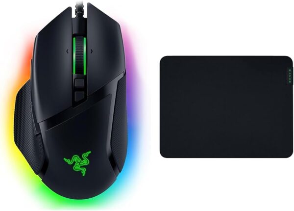 Razer Basilisk V3 - Wired Gaming Mouse (10+1 Programmable Buttons) Black & Razer Gigantus V2 - Soft Gaming Mouse Pad for Speed and Control (Non-slip Foot) Medium Size