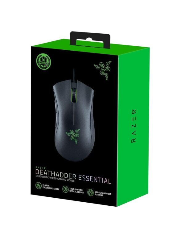 Razer DeathAdder Essential - 6400 DPI Gaming Mouse Optical Sensor (Ergonomic Form Factor, High Durability) Black