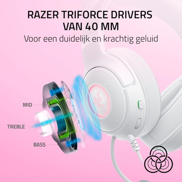 Razer Kraken Kitty V2 - Bedrade RGB Headset met Kitty-oortjes voor gamen en streamen (325 g, TriForce 40 mm Drivers, HyperClear Cardioid Mic, Surround Sound) Wit