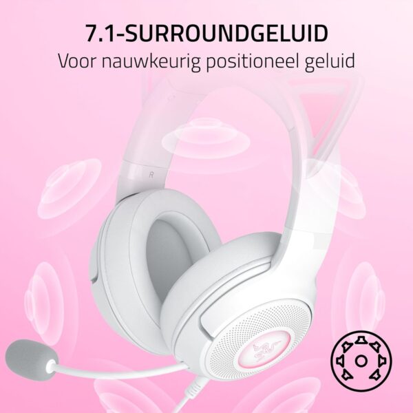 Razer Kraken Kitty V2 - Bedrade RGB Headset met Kitty-oortjes voor gamen en streamen (325 g, TriForce 40 mm Drivers, HyperClear Cardioid Mic, Surround Sound) Wit