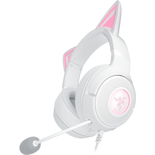 Razer Kraken Kitty V2 - Bedrade RGB Headset met Kitty-oortjes voor gamen en streamen (325 g, TriForce 40 mm Drivers, HyperClear Cardioid Mic, Surround Sound) Wit