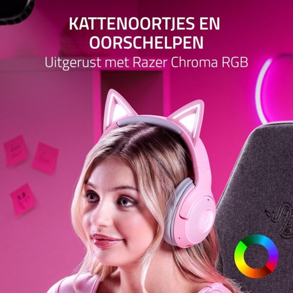 Razer Kraken Kitty V2 BT - Draadloze Bluetooth RGB Headset met Kitten Oren (Bluetooth 5.2, TriForce 40mm Drivers, geïntegreerde Mic, 325g Lichtgewicht, tot 40hr Batterij) Quartz