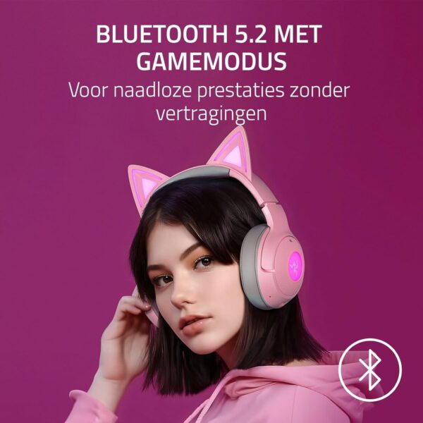 Razer Kraken Kitty V2 BT - Draadloze Bluetooth RGB Headset met Kitten Oren (Bluetooth 5.2, TriForce 40mm Drivers, geïntegreerde Mic, 325g Lichtgewicht, tot 40hr Batterij) Quartz