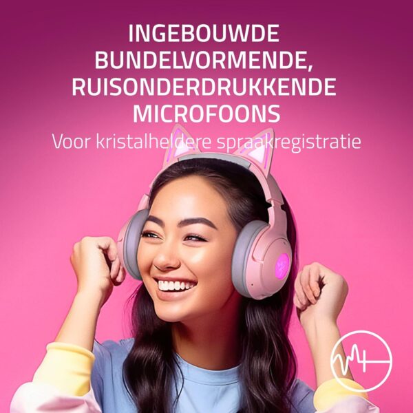 Razer Kraken Kitty V2 BT - Draadloze Bluetooth RGB Headset met Kitten Oren (Bluetooth 5.2, TriForce 40mm Drivers, geïntegreerde Mic, 325g Lichtgewicht, tot 40hr Batterij) Quartz