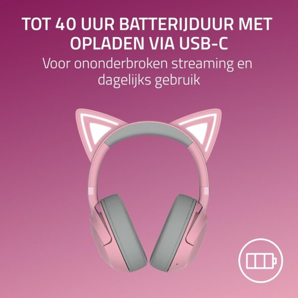 Razer Kraken Kitty V2 BT - Draadloze Bluetooth RGB Headset met Kitten Oren (Bluetooth 5.2, TriForce 40mm Drivers, geïntegreerde Mic, 325g Lichtgewicht, tot 40hr Batterij) Quartz