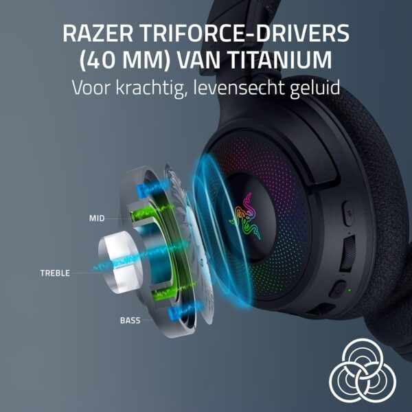 Razer Kraken V4 - Draadloze Gaming Headset (3 Modes Connectiviteit, TriForce 40mm Drivers, 9-Zone RGB Earcup Verlichting, Mix & Volume aanpassingen, THX Spatial Audio) Zwart