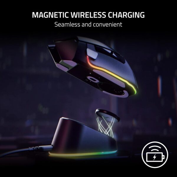 Razer Mouse Dock Pro & Charging Puck - Magnetic wireless charging base and charging module for compatible mice (magnetic dock with charging status RGB lighting, non-slip gecko...