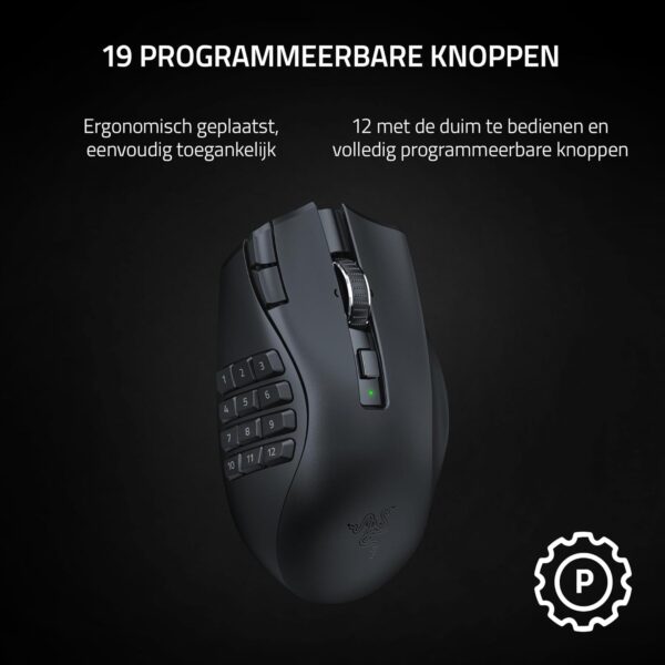 Razer Naga V2 HyperSpeed - Ergonomic Wireless MMO Gaming Mouse (19 Programmable Buttons, Wireless 2.4GHz, Bluetooth, Up to 250 Hours, Focus Pro 30K Optical Sensor) Black