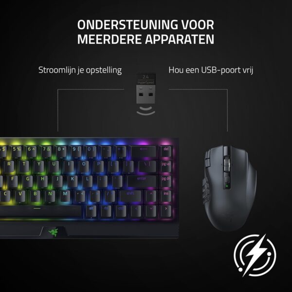 Razer Naga V2 HyperSpeed - Ergonomic Wireless MMO Gaming Mouse (19 Programmable Buttons, Wireless 2.4GHz, Bluetooth, Up to 250 Hours, Focus Pro 30K Optical Sensor) Black