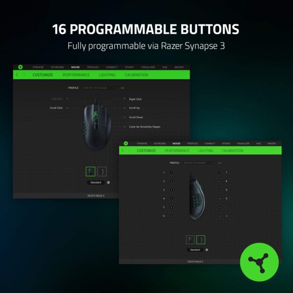 Razer Naga X Wired MMO Gaming Mouse: 18K DPI Optical Sensor - 2nd Generation Razer Optical Switch - Chroma RGB Lighting - 16 Programmable Buttons - 85g - Classic Black