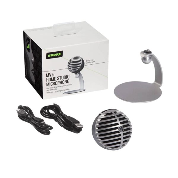 Shure MV5 Digital Condenser Microphone with Cardioid - Plug and Play with iOS, Mac, PC, On-Screen, Includes USB and Lightning Cables - Grey with Black Foam
