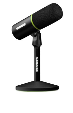 Shure MV6 USB Gaming Microphone, USB-C, Dynamic Microphone, Car Level Mode, Digital Popperstopper, for PC Gamers & Streamers MV6 Microphone, Desk Tripod with Round Foot, 1m...