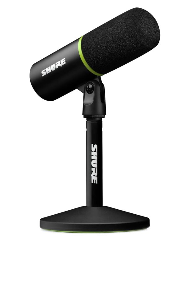 Shure MV6 USB Gaming Microphone, USB-C, Dynamic Microphone, Car Level Mode, Digital Popperstopper, for PC Gamers & Streamers MV6 Microphone, Desk Tripod with Round Foot, 1m...