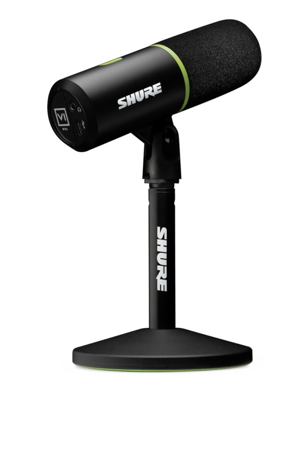 Shure MV6 USB Gaming Microphone, USB-C, Dynamic Microphone, Car Level Mode, Digital Popperstopper, for PC Gamers & Streamers MV6 Microphone, Desk Tripod with Round Foot, 1m...