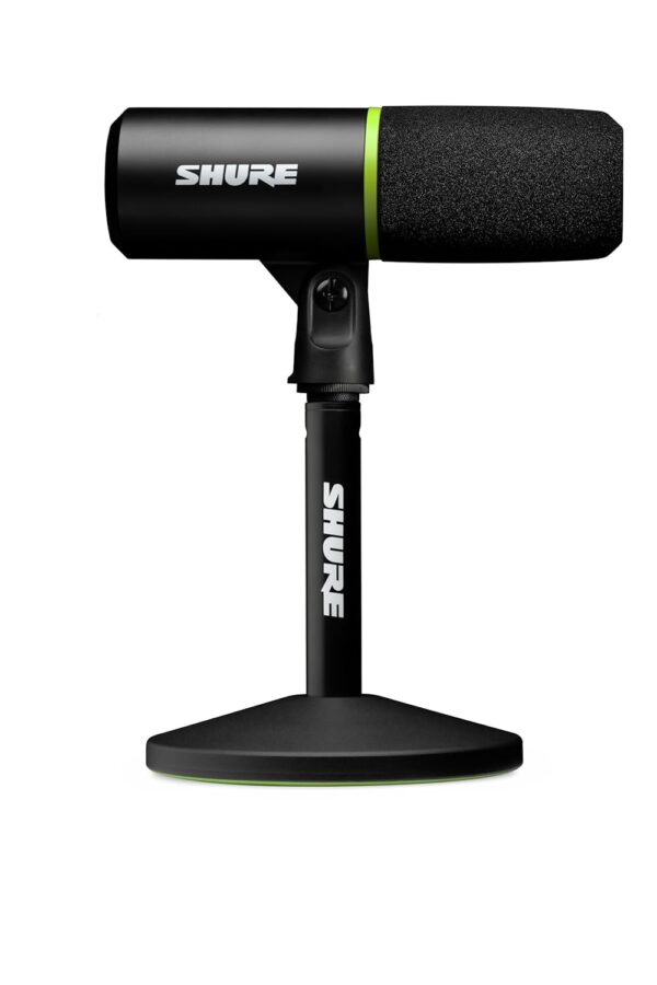 Shure MV6 USB Gaming Microphone, USB-C, Dynamic Microphone, Car Level Mode, Digital Popperstopper, for PC Gamers & Streamers MV6 Microphone, Desk Tripod with Round Foot, 1m...