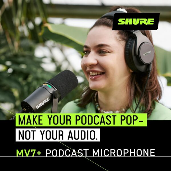 Shure MV7+ Podcast Microphone-Enhanced Audio, LED Touch Panel, USB-C & XLR Outputs, Auto Level Mode, Digital Pop Filter, Reverb Effects, Podcasting, Streaming, Recording - Black