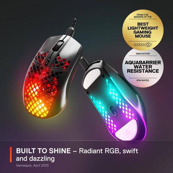 SteelSeries Aerox 3 - Holey RGB Gaming Mouse - Ultralight Waterproof Design - 8,500 DPI TrueMove Core Optical Sensor - Onyx