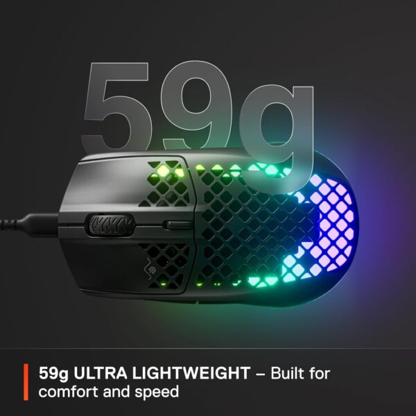 SteelSeries Aerox 3 - Holey RGB Gaming Mouse - Ultralight Waterproof Design - 8,500 DPI TrueMove Core Optical Sensor - Onyx
