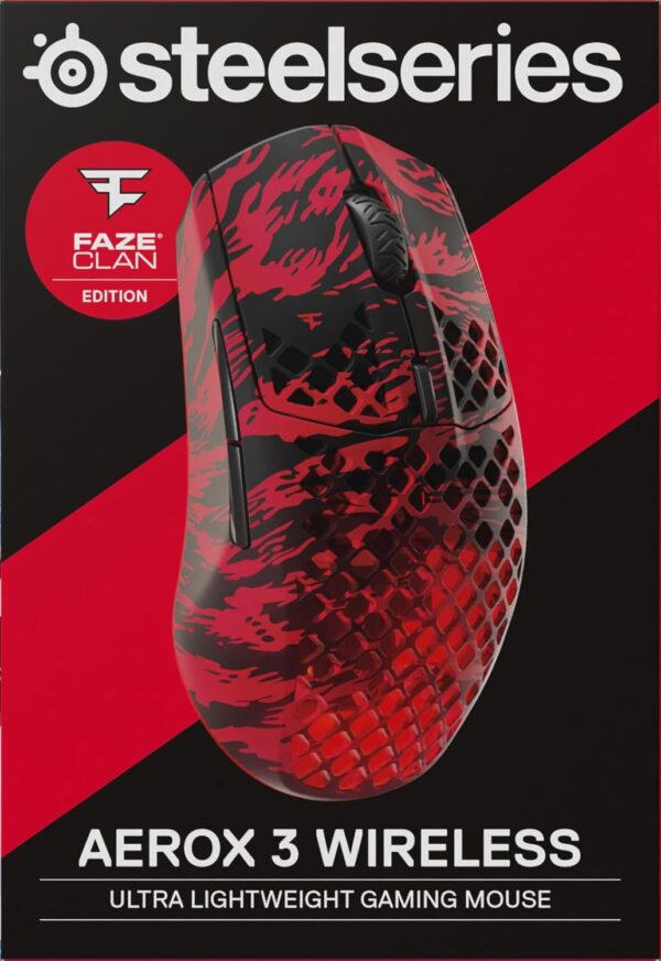SteelSeries Aerox 3 Wireless - FaZe Clan Edition - Perforated RGB Gaming Mouse - TrueMove Air Optical Sensor with 18K DPI - Water Resistant Ultra Low Weight Design