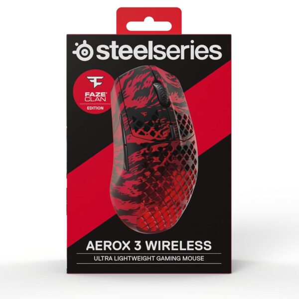 SteelSeries Aerox 3 Wireless - FaZe Clan Edition - Perforated RGB Gaming Mouse - TrueMove Air Optical Sensor with 18K DPI - Water Resistant Ultra Low Weight Design