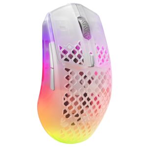 SteelSeries Aerox 3 Wireless - Perforated RGB Gaming Mouse - Ultra-Lightweight Water Resistant Design - 18K DPI TrueMove Air Optical Sensor - Ghost