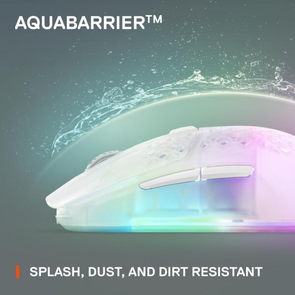 SteelSeries Aerox 3 Wireless - Perforated RGB Gaming Mouse - Ultra-Lightweight Water Resistant Design - 18K DPI TrueMove Air Optical Sensor - Ghost
