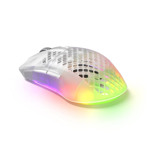SteelSeries Aerox 3 Wireless - Perforated RGB Gaming Mouse - Ultra-Lightweight Water Resistant Design - 18K DPI TrueMove Air Optical Sensor - Ghost