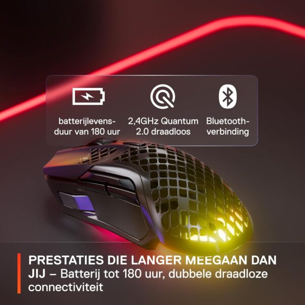 SteelSeries Aerox 5 Wireless - Holey RGB Gaming Mouse - Ultra-Lightweight Water Resistant Design - 9 Buttons - Bluetooth/2.4GHz - 18K DPI TrueMove Air Optical Sensor