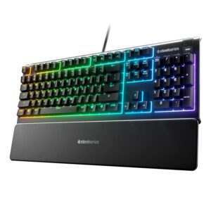 SteelSeries Apex 3 RGB Gaming Keyboard, RGB Lighting, 10 Zones, IP32 Waterproof, Magnetic Wrist Rest, Portuguese QWERTY Keyboard