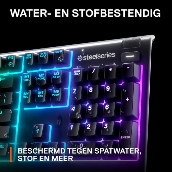 SteelSeries Apex 3 RGB Gaming Keyboard, RGB Lighting, 10 Zones, IP32 Waterproof, Magnetic Wrist Rest, Portuguese QWERTY Keyboard