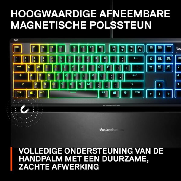 SteelSeries Apex 3 RGB Gaming Keyboard, RGB Lighting, 10 Zones, IP32 Waterproof, Magnetic Wrist Rest, Portuguese QWERTY Keyboard