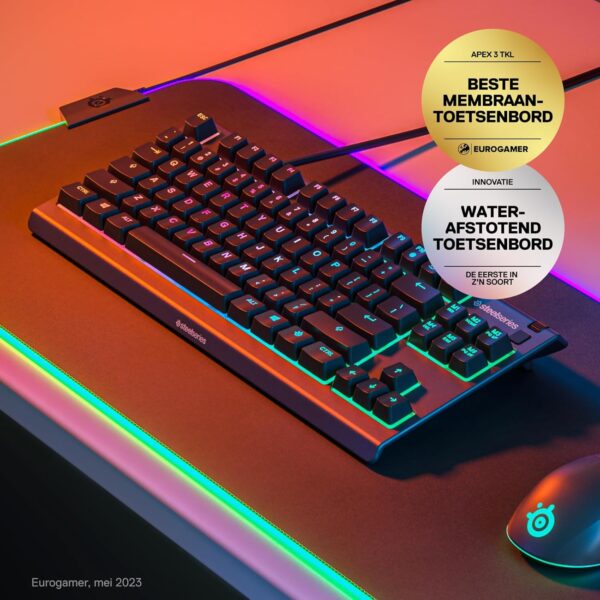SteelSeries Apex 3 TKL RGB Gaming Keyboard - Compact TKL Keyboard for Esports - 8-Zone RGB Lighting - US QWERTY Layout - Black