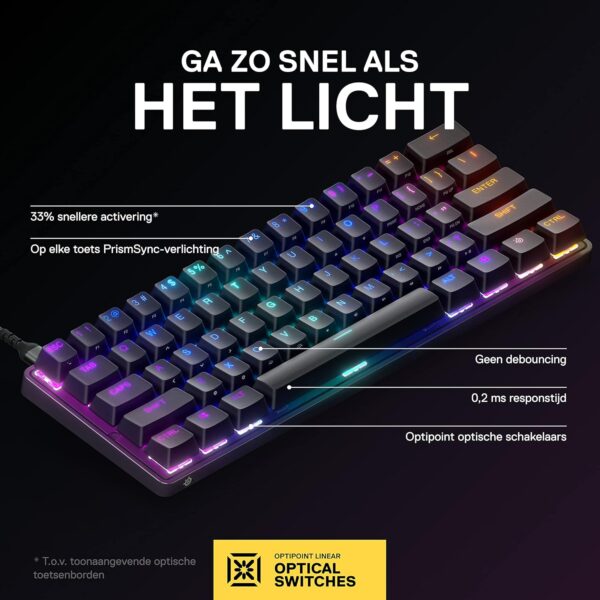 SteelSeries Apex 9 Mini - Mechanical Gaming Keyboard – Optical Switches – 2-Point Activation – Compact Esports Mini 60% Structure Factor – Hotswappable Switches - US (QWERTY)...