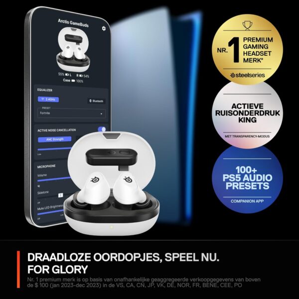 SteelSeries Arctis GameBuds™ for PlayStation - Wireless Gaming Earbuds - 2.4GHz + BT5.3 - ANC/Transparency Mode - IP55 Water Resistance - 40H Battery Life -Wireless Charging...