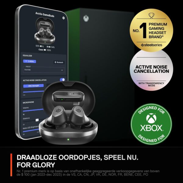 SteelSeries Arctis GameBuds™ for Xbox - Wireless Gaming Earbuds - 2.4GHz + BT5.3 - ANC/Transparency Mode - IP55 Water Resistance - 40 Hours Battery Life - Wireless Charging -...
