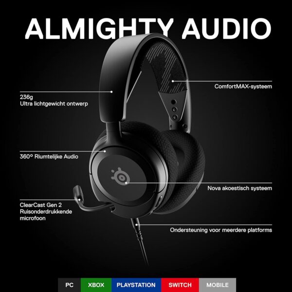 SteelSeries Arctis Nova 1 - Multi-System Gaming Headset - Hi-Fi Drivers - 360° Spatial Audio - Memory Foam Earpads - Ultralight Weight - PC, PS5, PS4, Switch, Xbox - Black
