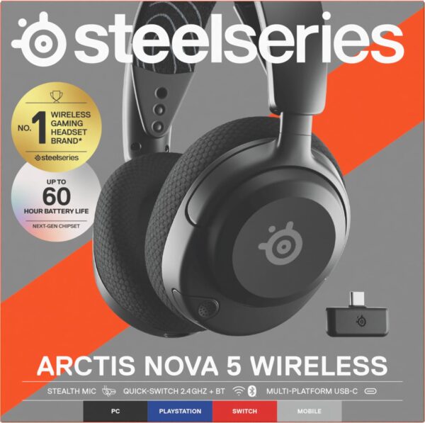 SteelSeries Arctis Nova 5 Wireless Gaming Headset for Multiple Systems- Neodymium Magnet Drivers- 100+ Audio Presets- 60 Hours Battery Life- 2.4GHz or Bluetooth ClearCast...