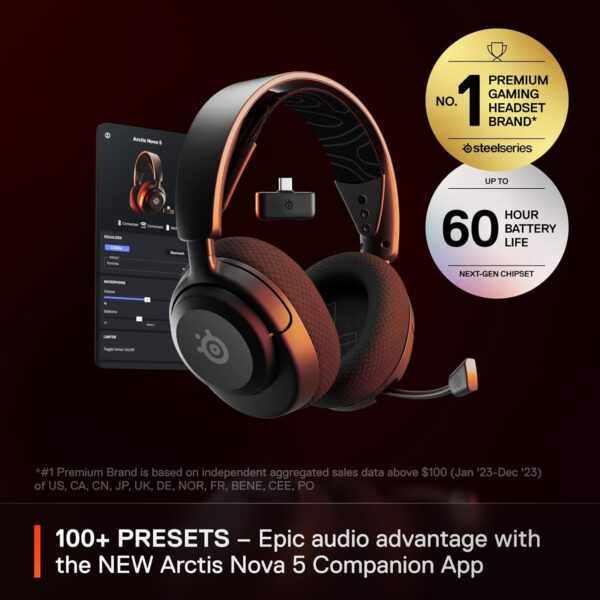 SteelSeries Arctis Nova 5 Wireless Multi-System Gaming Headset — Neodymium Magnetic Driver — 100+ Audio Presets — 60 HR Battery — 2.4GHz or BT — ClearCast Gen2.X Microphone —...