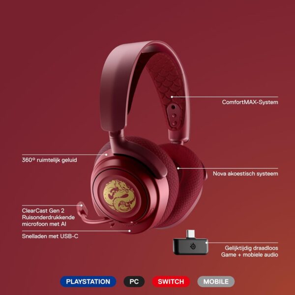 SteelSeries Arctis Nova 7 Wireless - Gaming Headset for PC, PS5, Switch & Mobile - Dragon Edition - 2 Speaker Plate Sets - Dual Wireless 2.4GHz and Bluetooth - 38 Hours Battery...
