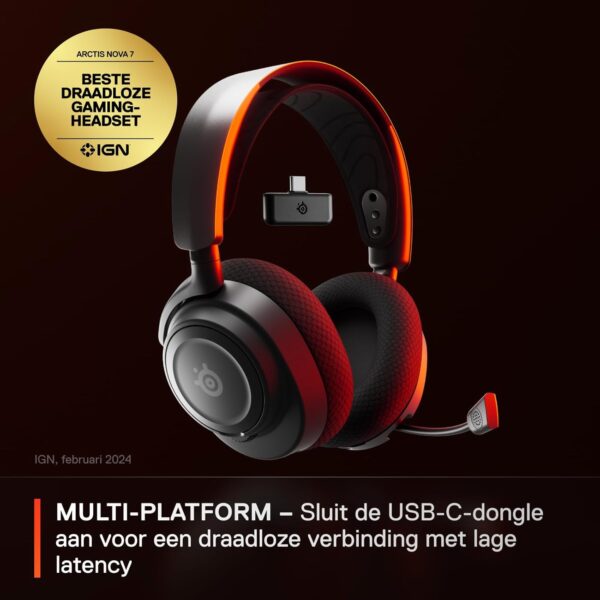 SteelSeries Arctis Nova 7 Wireless Multiplatform Gaming Headset - Neodymium Magnet Drivers- 2.4GHz + Combinable Bluetooth 38 Hours USB-C Battery, ClearCast Gen2 AI Microphone -...