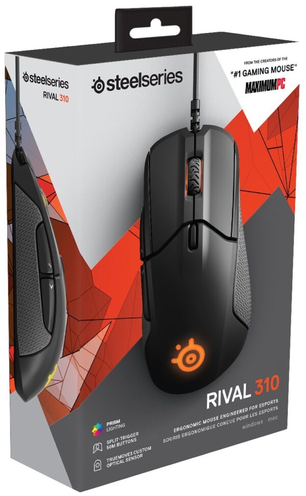 Steelseries Rival 310 Optical Gaming Mouse, RGB Lighting, 6 Buttons, Black