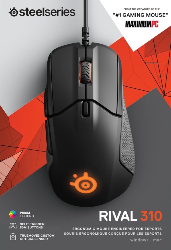 Steelseries Rival 310 Optical Gaming Mouse, RGB Lighting, 6 Buttons, Black