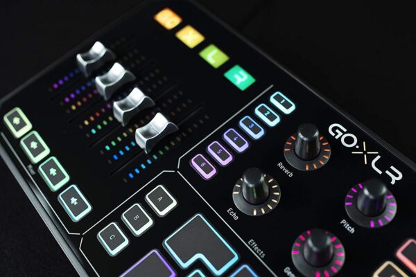 TC Helicon GoXLR Revolutionary online broadcasting platform with 4-channel mixer, motorized faders, soundboard and vocal effects